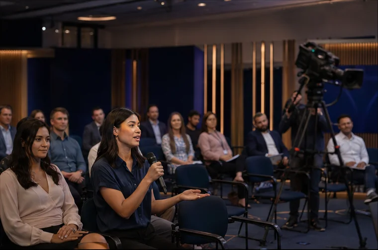 Pytania publiczności podczas konferencji hybrydowej